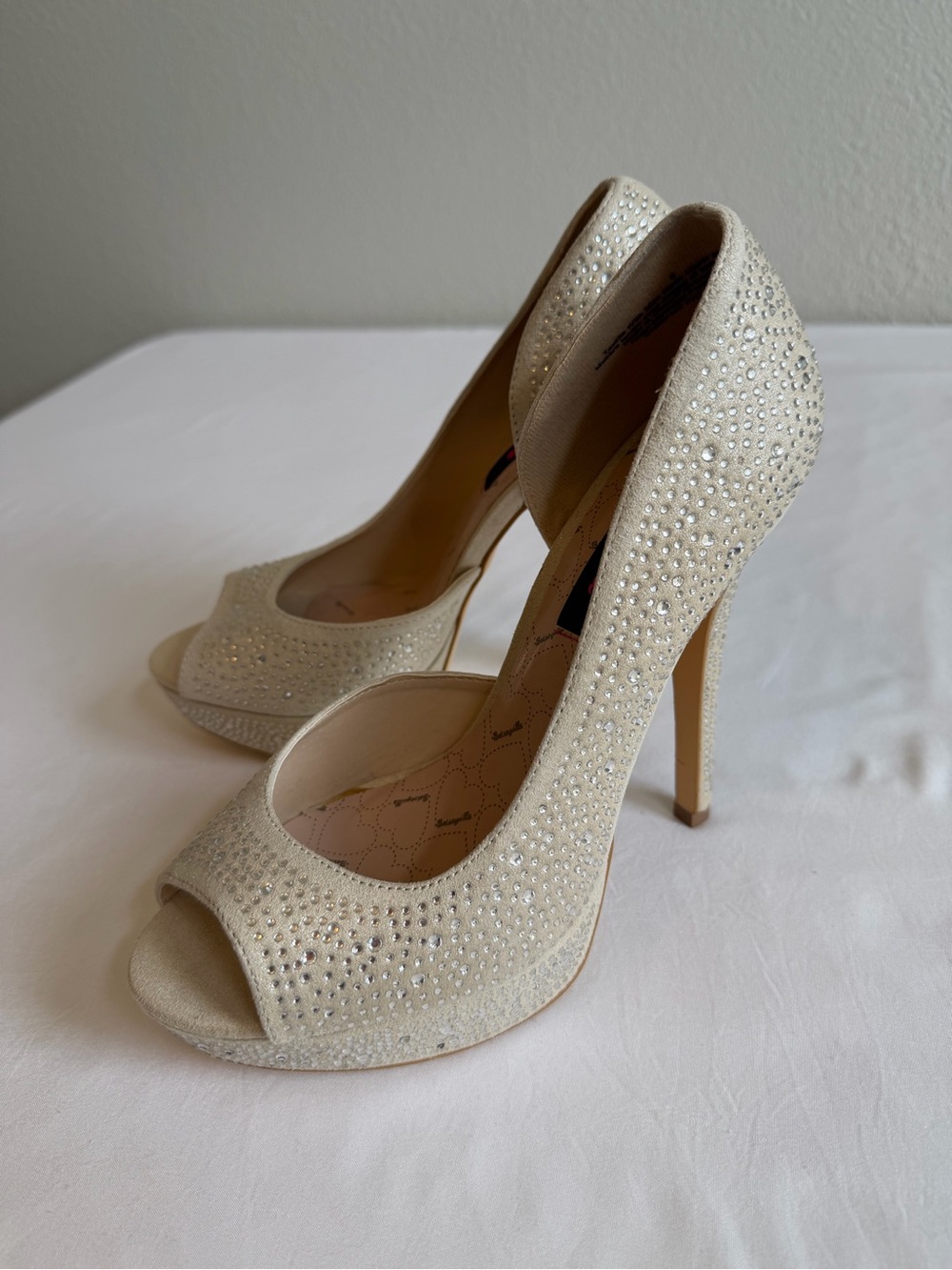 Betseyville Ivory Crystal Peep-Toe Stiletto Heels 8